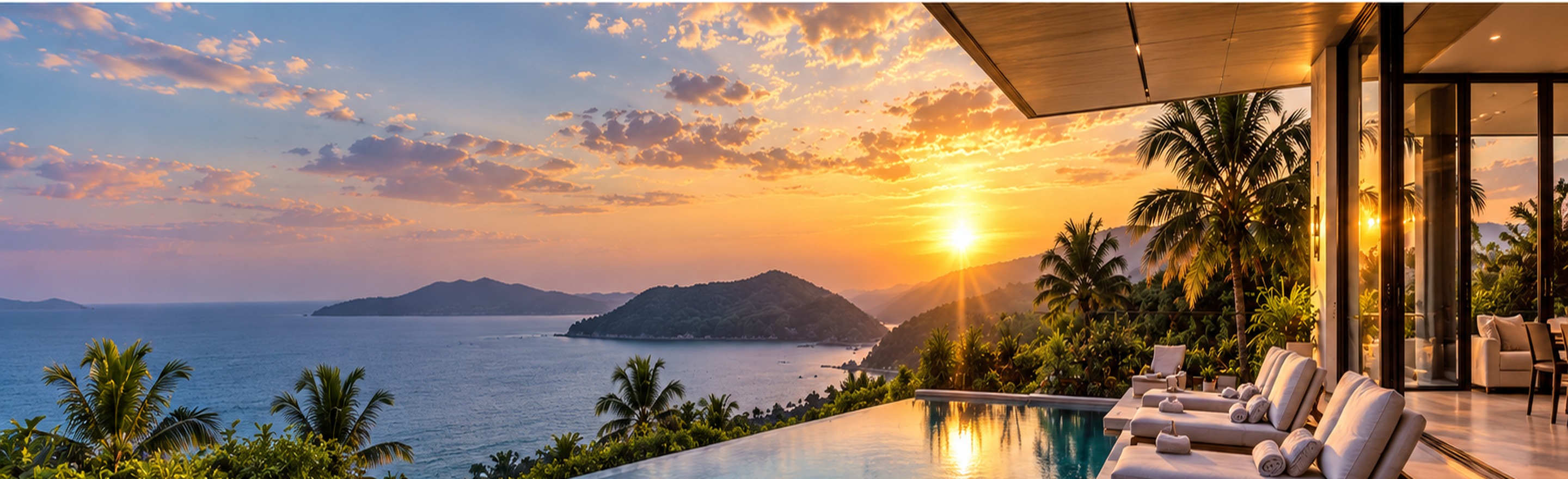 Luxury Phuket sea-view villa and infinity pool at sunset